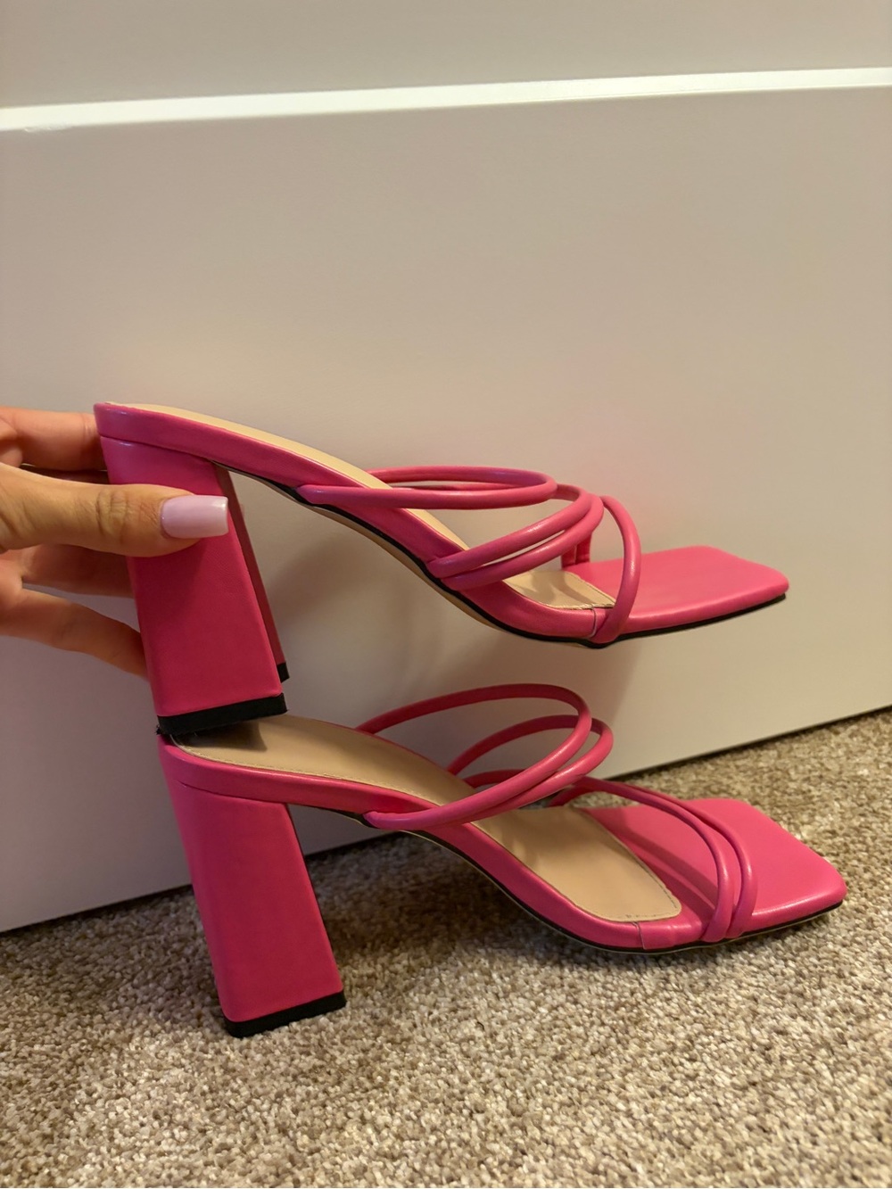 Fuchsia Strappy Block Heel Mule - Women's Heels